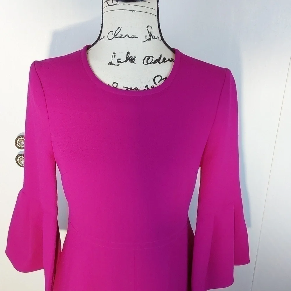 Eliza J |Womens Fuschia Bright Pink Midi Dress Flare Sleeves Fun & Flirty Sz.4 - Picture 4 of 9